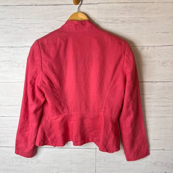 Per Una Blazer Womens Size 10 Faded Pink 100% Flax Linen Ruffles Jacket Natural - Picture 11 of 16